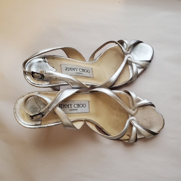Jimmy choo  silver ankle strap sandals.  36 1/2. Flawed gem - Picture 5 of 10